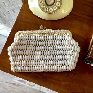 Vintage Mid-Century Marcus Brothers Italian Beaded + Woven Boho Clutch Handbag